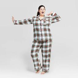 Women's Plus Size Holiday Tartan Plaid Flannel Pajama Set - Wondershop™ White