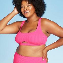 Women's Plus Size Ribbed Front Cut Out Bralette Bikini Top - Xhilaration™ Pink