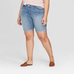 Women's Plus Size Mid-Rise Bermuda Jean Shorts - Universal Thread™ Light Blue