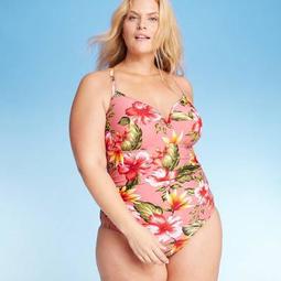 Women's Plus Size V-wire One Piece Swimsuit - Kona Sol™ Pink Floral