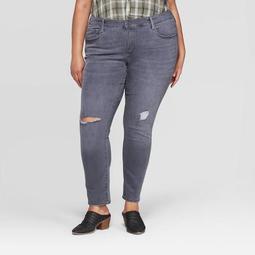 Women's Plus Size Mid-Rise Distressed Skinny Jeans - Universal Thread™ Gray