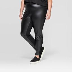 	Women's Plus Size Faux Leather Ponte Leggings - Ava & Viv™ Black