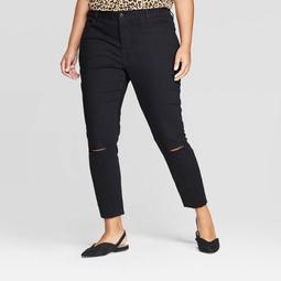 Women's Plus Size Skinny Jeans with Knee Slits - Ava & Viv™ Black