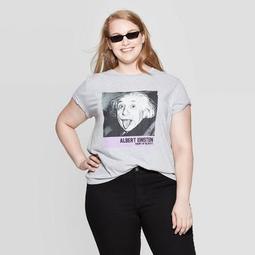Women's Albert Einstein Plus Size Short Sleeve Graphic T-Shirt (Juniors') - Gray