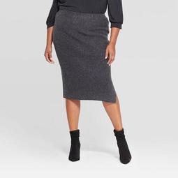 Women's Plus Size Ribbed Midi Skirt - Ava & Viv™ Dark Heather Gray