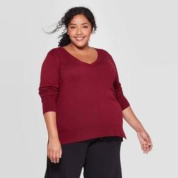 Women's Plus Size V-Neck Pullover Sweater - Ava & Viv™