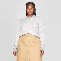 Women's Plus Size Animal Print Long Sleeve Crewneck Pullover Sweater - Ava & Viv™