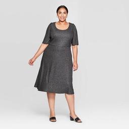 Women's Plus Size Elbow Sleeve U-Neck Knit A Line Midi Dress - Who What Wear™ Silver
