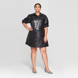 Women's Plus Size Puff Long Sleeve Collared Button-Up A Line Mini Dress - Who What Wear™