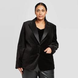 	Women's Plus Size Velvet Tuxedo Blazer - A New Day™ Black