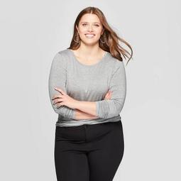 Women's Plus Size Long Sleeve Crewneck T-Shirt - Ava & Viv™