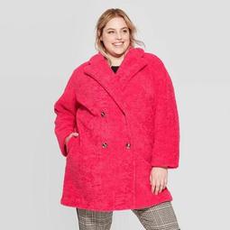 Women's Plus Size Long Sleeve Double Breasted Faux Fur Jacket - Who What Wear™ Pink