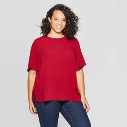 Women's Plus Size Flutter Short Sleeve Crewneck Top - Ava & Viv™ Red