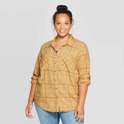 Women's Plus Size Plaid Long Sleeve Collared Flannel Shirt - Universal Thread™ Gold