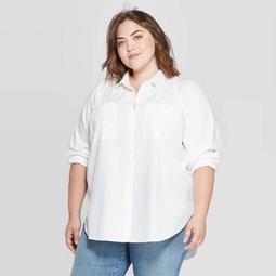 Women's Plus Size Long Sleeve Collared Boyfriend Shirt - Universal Thread™ White