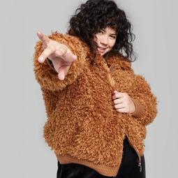Women's Plus Size Long Sleeve Zip-Up Sherpa Jacket - Wild Fable™ Brown