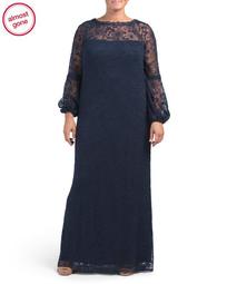 Plus All Over Lace Gown With Sheer Details