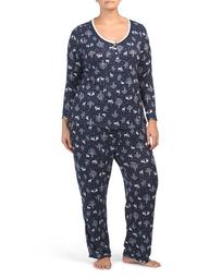 Plus Holiday Forest Henley Top Hacci Pj Set