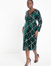 Plaid Sequin Wrap Dress