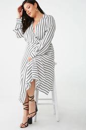 Plus Size Striped Chiffon Midi Dress
