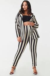 Plus Size Striped Blazer & Leggings Set