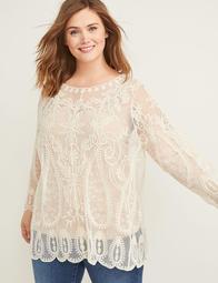 Embroidered Mesh Tunic Top