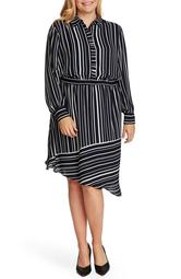 Plain View Stripe Long Sleeve Asymmetrical Dress