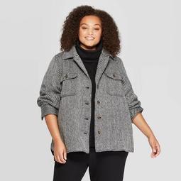 Women's Plus Size Long Sleeve Front Button-Down Coat - Who What Wear™ Black/White