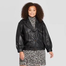 Women's Plus Size Long Sleeve Front Button-Down Jacket - Who What Wear™ Black