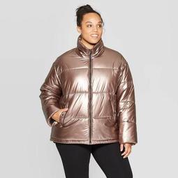 Women's Plus Size Metallic Puffer Jacket - Ava & Viv™ Rose