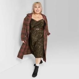 Women's Plus Size Plaid Oversized Button-Front Long Sleeve Wool Coat - Wild Fable™ Brown/Pink