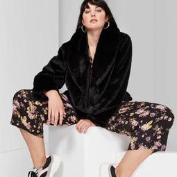 Women's Plus Size Long Sleeve Faux Fur Coat - Wild Fable™ Black