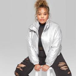 Women's Plus Size Zip-Up Puffer Jacket - Wild Fable™ Silver