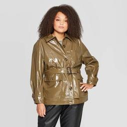 Women's Plus Size Long Sleeve Front Button-Down Jacket - Who What Wear™ Olive