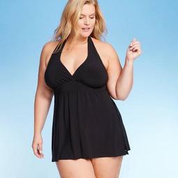 Women's Plus Size Halter Swim Dress - Aqua Green® Black 