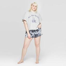 Women's Plus Size All American Girl Short Sleeve Hooded Sleep Sweatshirt - Colsie™ Gray