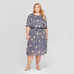 Women's Plus Size Floral Print Flutter Short Sleeve Scoop Neck Dress - Ava & Viv™