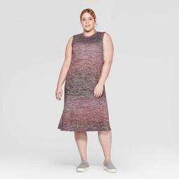 Women's Plus Size Sleeveless Crewneck Ombre Midi Knit Dress - Prologue™ Purple