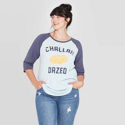 Women's Challah Dazed Plus Size Raglan 3/4 Sleeve Sweater (Juniors') - Blue