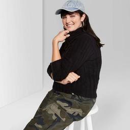 Women's Plus Size Long Sleeve Mock Turtleneck Sweater - Wild Fable™ Black