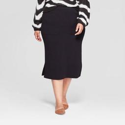 Women's Plus Size High-Rise Front Off Seam Pocket Sweater Midi Skirt - Who What Wear™ Black