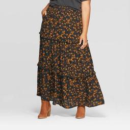 Women's Plus Size Floral Print Tiered Ruffle Maxi Skirt - Universal Thread™