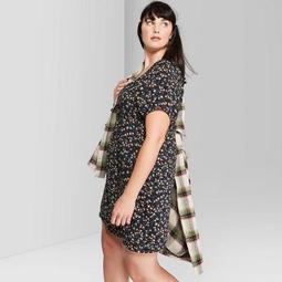 Women's Plus Size Floral Print Square Neck Mesh Maxi Dress - Wild Fable™ Black