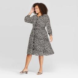 Women's Plus Size Floral Print Long Sleeve Scoop Neck Midi Dress - Who What Wear™