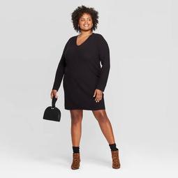 Women's Plus Size Long Sleeve V-Neck Sweater Dress - A New Day™