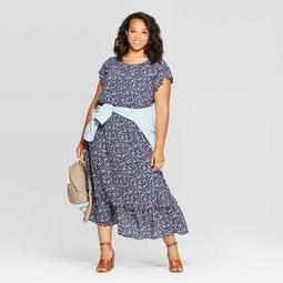 Women's Plus Size Floral Print Short Sleeve Crewneck Maxi Dress - Universal Thread™ Blue