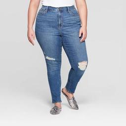 Women's Plus Size High-Rise Distressed Cuffed Skinny Jeans - Universal Thread™ Medium Wash
