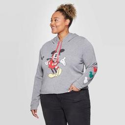 Women's Mickey Hooded Sweatshirt Plus Size (Juniors') - Gray