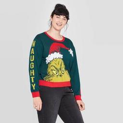 Women's Grinch Plus Size Graphic Sweater (Juniors') - Green