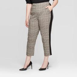 Women's Plus Size Plaid Mid-Rise Straight Cropped Trouser - Who What Wear™ Black